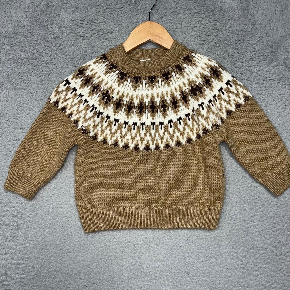 Zara Sweater Toddler Sz 2-3‎ Years (98cm) Brown Jacquard Knit Fair Isle Pullover